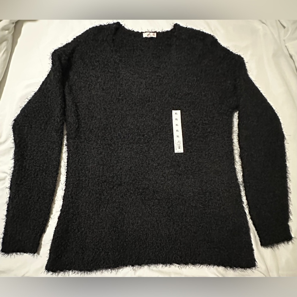 SO Black Fuzzy Crewneck Sweater, New With Tags, Woman’s Size XL